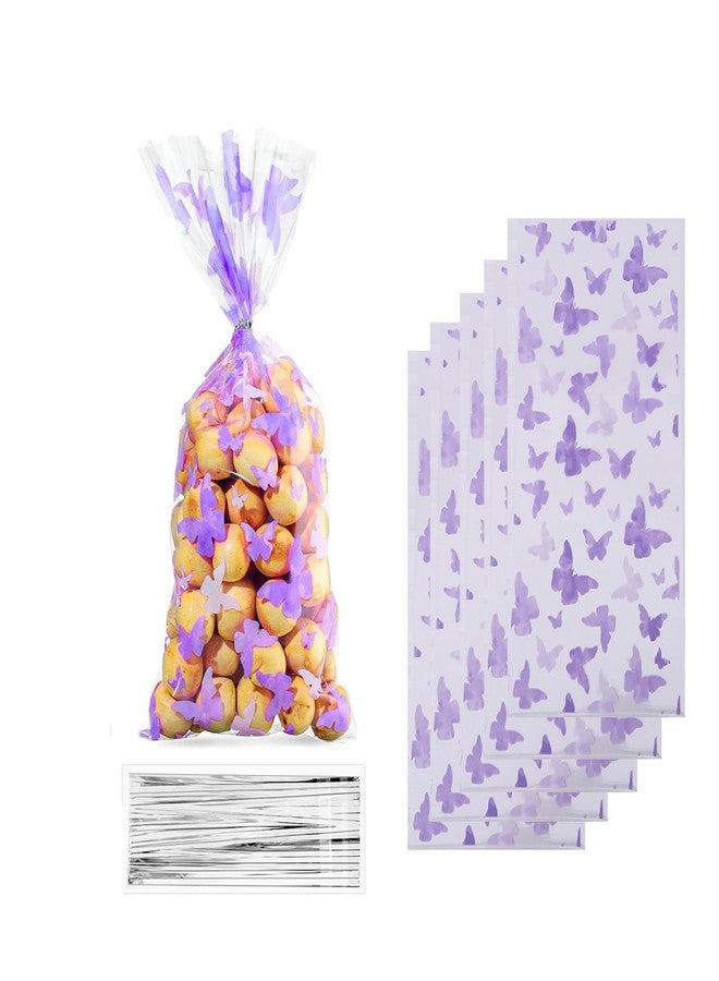 آر إس 50 كيس هدايا سيلوفان على شكل فراشات، أكياس حلوى بلاستيكية على شكل فراشات، أكياس هدايا على شكل فراشات مع 50 ربطة ملتوية لحفلات استقبال المولود الجديد وأعياد الميلاد ذات طابع الفراشات، ذهبي - Image 1